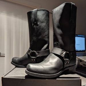 Frye Black Harness Leather Mid-Calf Boots